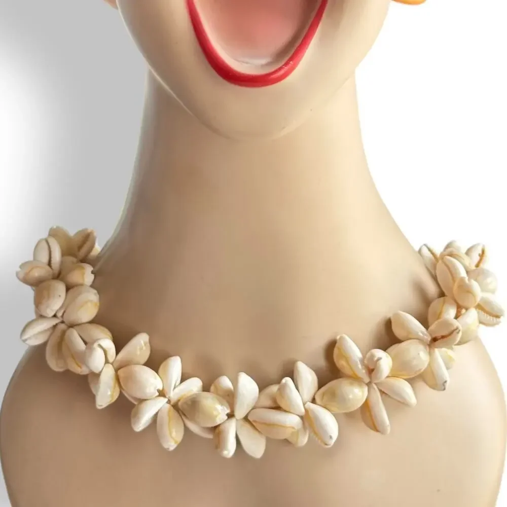 Vintage Cowry Cowrie Shell Rosette Crown & Lei Set Mermaid Headband & Necklace